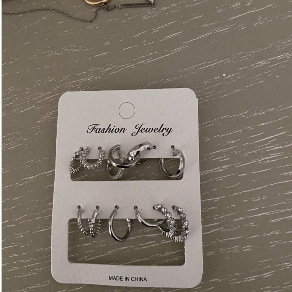 6 pairs Silver Hoop Earrings